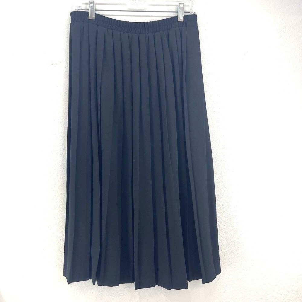 Vintage Koret Pleated Midi Skirt Sz 14 Black Elastic Waist Cottage Academia USA